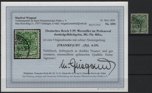 DR, Krone Adler, 1891 / 92, Mi.- Nr.: 46 ba, gestempelt, akt. Befund Wiegand BPP: e+e! Luxusstück! Sehr selten!