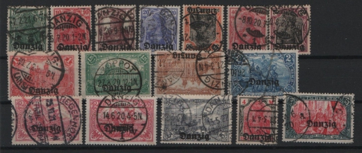 Danzig, 1920, Mi.- Nrn.: 1- 15, gestempelt, bis auf 3 Marken alle geprüft / signiert!! Selten!