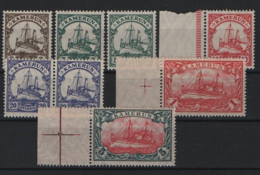 Dt. Kolonien, Kamerun, 1905 / 1919, Mi.- Nrn.: 20- 23, + 24 IIB + 25 II B, **! Selten!