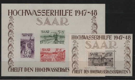 Saarland, 1948, Mi.- Nrn.: Bl. 1 + 2, **! Das Hochwasser- Blockpaar!