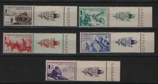 Spendenvignetten / Private Ausgaben, 1942, Mi.- Nrn.: VI- X, je + Zf. rechts und Bogennr.!! Luxussatz! Sehr selten! RR!