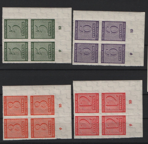 SBZ, West- Sachsen, 1945, Mi.- Nr.: 116 DX - 19 DX, je im ER- 4er- Block, dabei 1x 119 Ur + Uru, **,! Qualitätssatz! Selten
