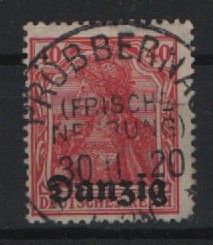 Danzig, 1920, Mi.- Nr.: 6, gestempelt, mit seltenem Stempel Pröbbernau (HB + 250 Pkt.!), geprüft Infla Berlin!