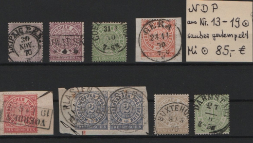 NDP, 1869, kl. Lot aus Mi.- Nrn.: 13- 19, alle sauber gestempelt!