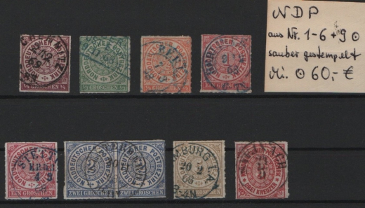 NDP, 1868, kl. Lot aus Mi.- Nrn.: 1- 6 + 9, alle sauber gestempelt!