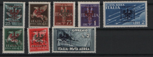III. Reich, Dt. Bes. II. WK., Laibach, 1944, Mi.- Nrn.: 21- 28, **, Qualitätssatz! Sehr selten!
