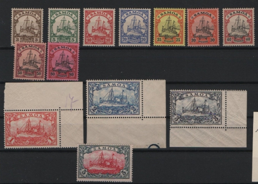 Dt. Kolonien, Samoa, 1900 / 1901, Mi.- Nrn.: 7- 19, **, Mi.- Nrn:. 16- 18 mit Er.! Kabinettsatz! Sehr selten!