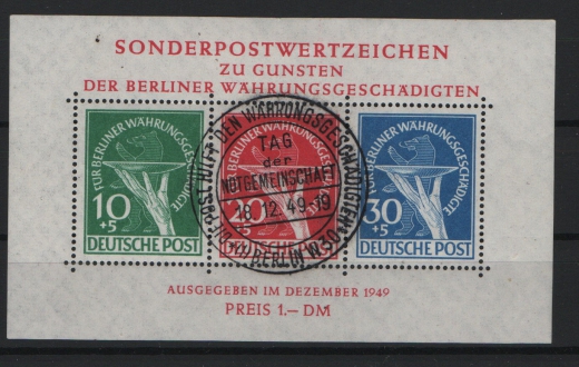 Berlin, 1949, Mi.- Nr.: Bl. 1 Plf III, gestempelt mit Sonderstempel, mit Fotobefund Schlegel BPP! e+e! Luxusstück!