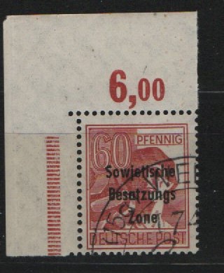 SBZ, Allgemeine Ausgaben, 1948, Mi.- Nr.: 195 (b?) P OR ndgz , Marke, gestempelt, mit ER, tiefstgepr. Weigelt BPP! Luxusstück! Selten!