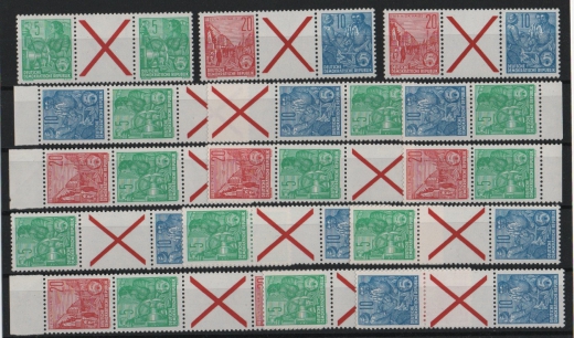 DDR, 1955 / 57 / 60, kl. Lot aus Zusammendrucken aus Bogen, aus: Mi.- Nr.: MH 1, mit WZ 2, ** ! Selten!
