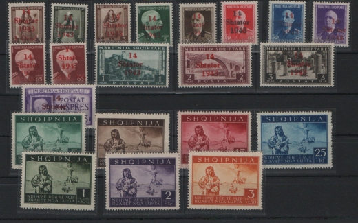 III. Reich, Dt. Bes. II. WK., Albanien, 1943 /44, Mi.- Nrn.: 1- 21, **! (Kpl. Gebiet!) Sehr selten!