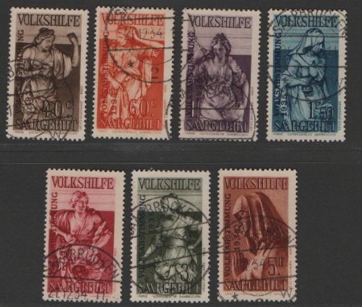 Saargebiet, 1934, Mi.- Nrn.: 199- 205, kpl. Satz, gestempelt! Akt. Befund Geigle BPP! Qualitätssatz! Selten!
