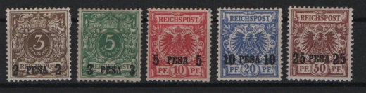 Dt. Kolonien, DOA, 1893 / 96, Mi.- Nrn.: 1- 5, *, selten!