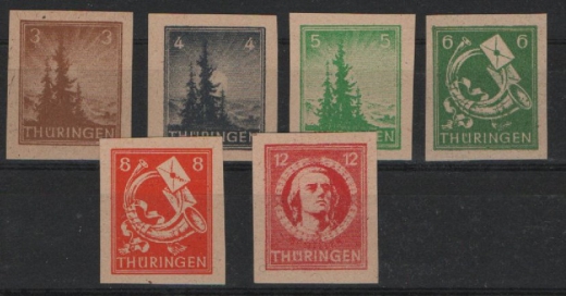 Thüringen, 1946, Mi.- Nr.: 92 U- 97U, je in ungezähnt, **! Qualitätssatz! Selten!