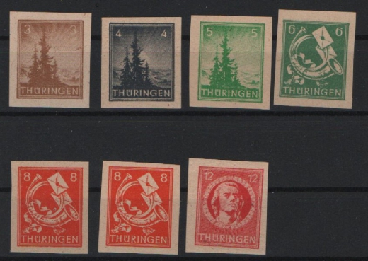 Thüringen, 1946, Mi.- Nr.: 92 U- 97U (96U, 2x, div.), je in ungezähnt, **! Je tief(st)geprüft BPP! Qualitätssatz! Selten!