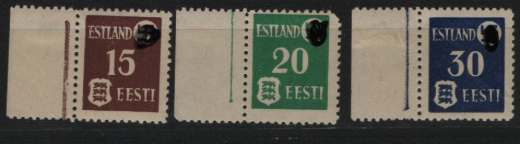 III. Reich / Dt. Bes., Estland, 1941, Mi.- Nrn.: 1x- 3x, (je mit linken Seitenrand, hier mit kl. Falzrest), **, Kabinettsatz, selten!
