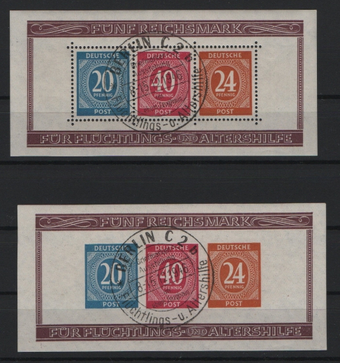 Allierte Besetzung / Kontrollrat, 1946, Mi.- Nrn.: Bl. 12 A / B, gestempelt, je tiefstgeprüft Schlegel BPP! Luxussatz!