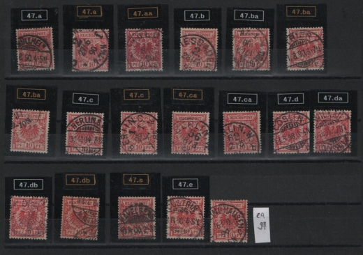 DR, Krone / Adler, ca. 1889- 1900, Mi.- Nr.: 47, alle Farben mit Varianten (18!), je tief(st)geprüft BPP! Kabinett- Luxusstück! Selten!