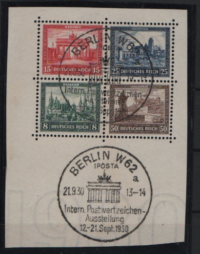 DR, Weimar, 1930, Mi.- Nr.: gr. Herstück Bl. 1, gestempelt, Befund Schlegel BPP;  e+e!  Selten!