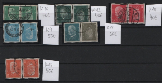 DR / Weimar, 1928 / 32, kl. Lot Zusammendrucke, mit Mi.- Nrn.: K 9 - K 14 , gestempelt! Kabinett- Luxusqualität! Selten!