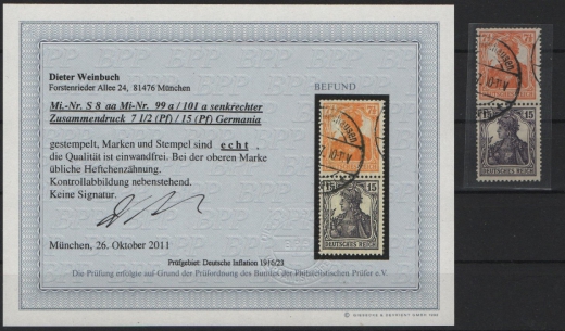 DR, Infla, 1917/18, Mi.- Nr.: S 8 aa, gestempelt, Befund Weinbuch BPP: echt + ...! Qualitätsstück, selten!