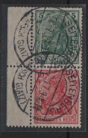 DR, Germania Kriegsdruck, 1917 / 18, Zusammendrucke, Mi.- Nr.: S 4II aa (mit Sr.), gestempelt! Typgeprüft! Selten!