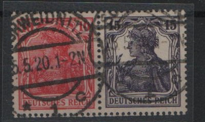 DR, Germania Kriegsdruck / Infla, 1919, Zusammendrucke, Mi.- Nr.: W 12 aa, gestempelt! Geprüft Infla Berlin! Selten!