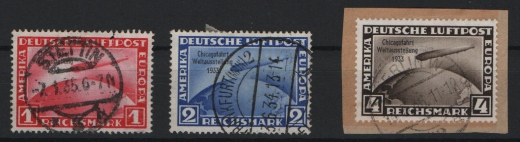 III. Reich, 1933, Mi.- Nr.: 496- 98, Der Chikagofahrt- Satz, gestempelt, je tiefgepüft Schlegel BPP! Sehr selten!