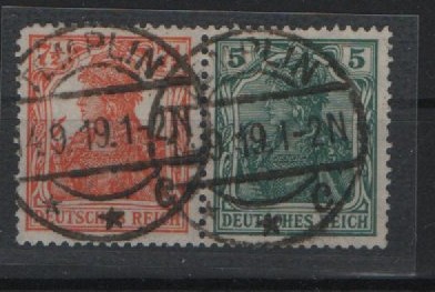 DR, Germania Kriegsdruck / Infla, 1918 / 19, Zusammendrucke, Mi.- Nr.: W 6 ab, gestempelt! Geprüft Infla Berlin! Selten!