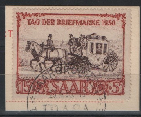 Saarland, 1950, Mi.- Nr.: 291, gestempelt, auf kl. Briefstück! Luxusqualität! Selten!