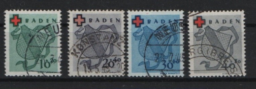 FRZ - Baden, 1949, Mi.- Nrn.: 42 A - 45 A, gestempelt, je tiefstgeprüft Schlegel BPP! Qualitätssatz! Selten!