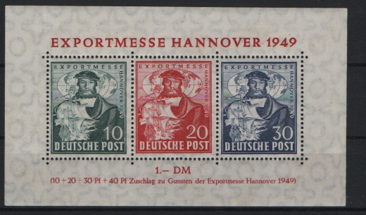 Bizone, 1949, Mi.- Nr.: Bl 1, **, tiefgeprüft Schlegel BPP! Kabinettstück! Selten!