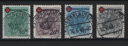 FRZ, Rheinland- Pfalz, 1949, Mi.- Nrn.: 42 A - 45 A, einheitlich gestempelt, je tiefstgeprüft Schlegel BPP! Luxussatz!