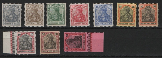 DR, Germania, ohne Wz., 1902, Mi.- Nr.: 68- 77, **/ postfrisch, teils tief(st)geprüft Jäschke / Jäschke- L. BPP, Qualitätssatz!!