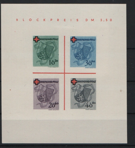 FRZ- Rheinland- Pfalz, 1949, Mi.- Nr.: Bl. 1, (*) wie ausgegeben, tiefstgeprüft Schlegel BPP!