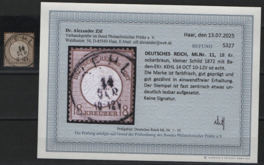 Dt. Kaiserreich, Brustschilder, 1872, Mi.- Nr.: 11, gestempelt! Akt. Befund Dr. Zill BPP: e+e! Qualitätsstück! Selten!