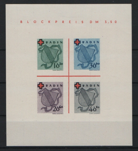 FRZ- Baden, 1949, Mi.- Nr.: Bl. 2, (*) wie ausgegeben, tiefstgeprüft Schlegel BPP!