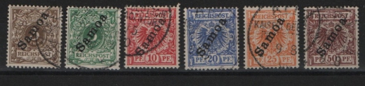Dt. Kolonien, Samoa, 1900, Mi.- Nrn.: 1- 6, gestempelt, selten!