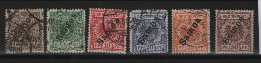 Dt. Kolonien, Samoa, 1900, Mi.- Nrn.: 1- 6, gestempelt, (incl. Mi.- Nr.: 5b), Kabinettsatz! Selten!