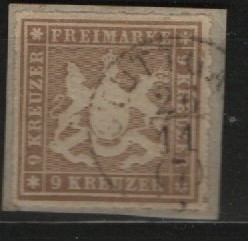 Württemberg, 1865, Mi.- Nr.: 33 b, gestempelt, auf kl. Briefstück! Qualitätsstück, selten!