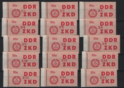 DDR, 1964, Dienstmarken, Laufkontrollzettel ZKD, Mi.- Nr.: 31/45 (84), je mit SR! **! 3 Akt. FA Dr. Ruscher BPP: e + e! Luxus! RR!