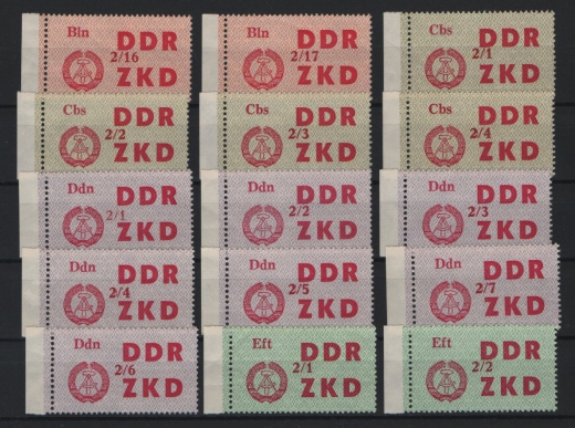 DDR, 1964, Dienstmarken, Laufkontrollzettel ZKD, Mi.- Nr.: 31/45 (84), je mit SR! **! 3 Akt. FA Dr. Ruscher BPP: e + e! Luxus! RR!