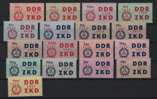 DDR, 1964, Dienstmarken, Laufkontrollzettel ZKD, Mi.- Nr.: 16 / 30 (17 Stk.), **! Akt. FA Dr. Ruscher BPP: e + e! Luxus! RR!
