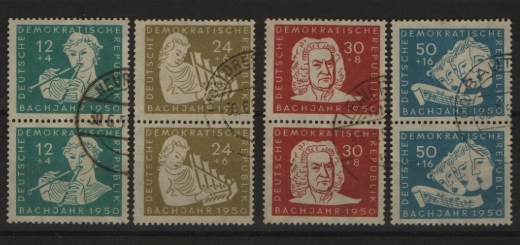 DDR, 1950, Mi.- Nrn.: 256- 259 (2x), je im senkr. Paar, Bedarfsgestempelt! Je tiefstgeprüft Dr. Ruscher BPP! Luxussatz! Selten!