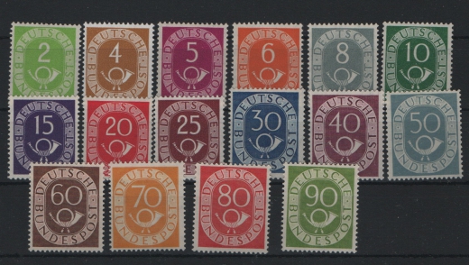 BRD, 1951/52, Mi.- Nrn.: 123- 138, **, Der Posthornsatz! Aktuelles Fotoattest Schlegel BPP; echt + einwandfrei! Luxussatz!