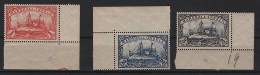Dt. Kolonien, Marshall- Inseln, 1901, Mi.- Nrn.: 22- 24, **, je vom Er, (je Falzrest auf Er)
