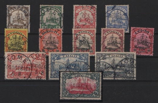 Dt. Kolonien, Togo, 1900, Mi.- Nrn.: 7- 19, gestempelt, Mi.- Nr.: 18 geprüft BPP, Nr. 19 Sign.! Sehr selten!