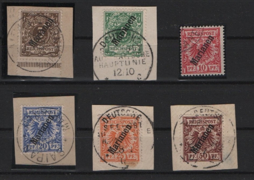 Dt. Kolonien, Marianen, 1900, Mi.- Nrn.: 1 II- 6 II, gestempelt! Selten!