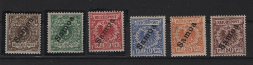 Dt. Kolonien, Samoa, 1900, Mi.- Nrn.: 1- 6, *, selten!