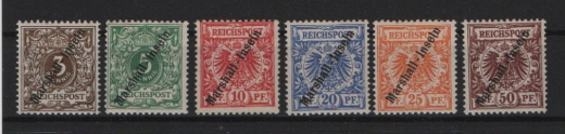 Dt. Kolonien, Marshall- Inseln, 1899, Mi.- Nrn.: 7- 12, *, selten!